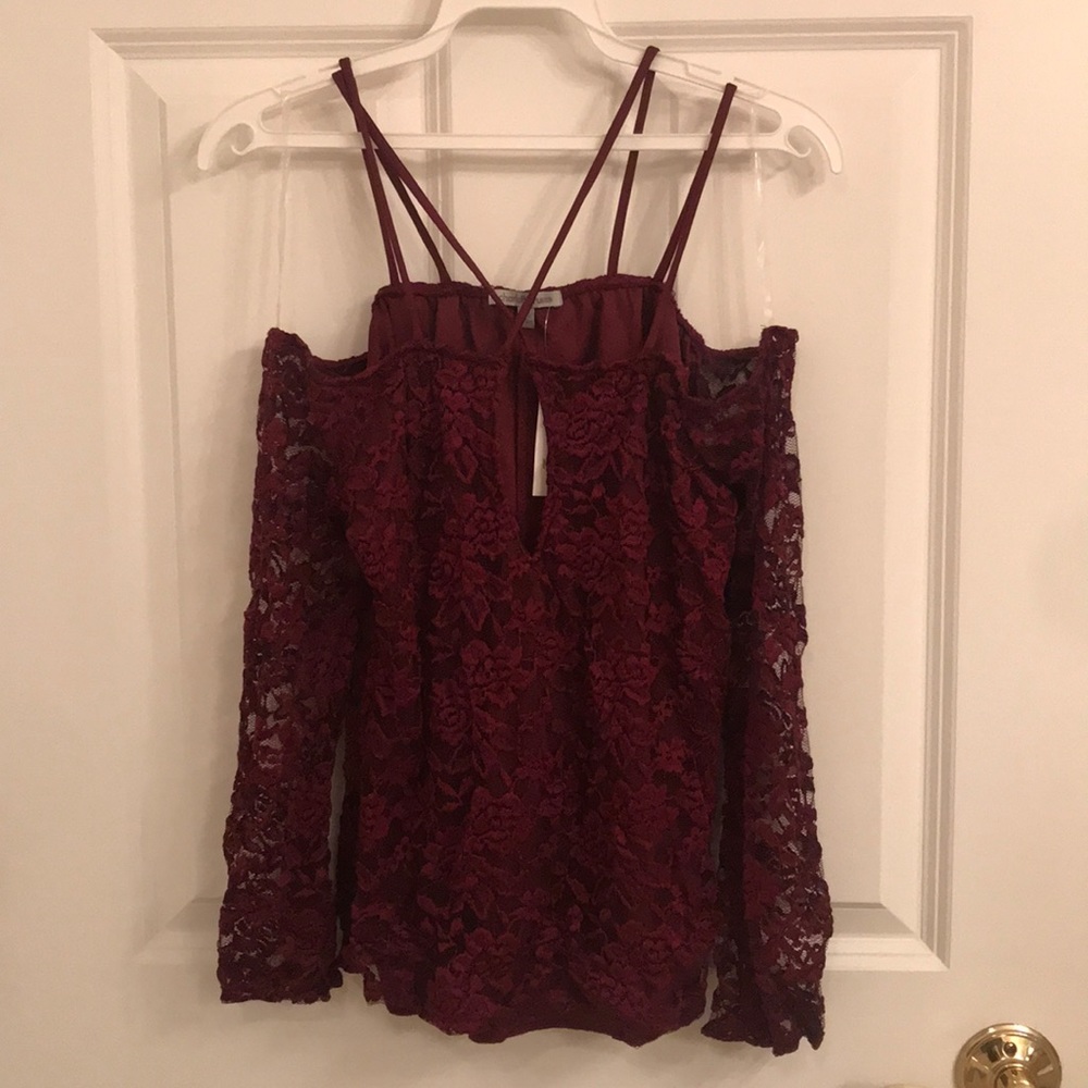 Strappy lace off shoulder top